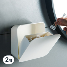 MF스토어 무타공 다용도 부착식 미니 면봉 화장솜 수납 케이스, 2개