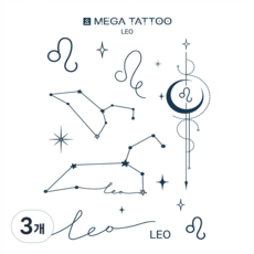 MEGA TATTOO 별자리 타투스티커 12종(택1), 3개, Leo 사자자리