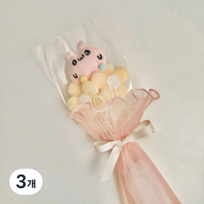 토끼 인형 귀여운 인형꽃다발 한송이 양모꽃 졸업식 발표회 선물 완제품 조화꽃다발, 3개, 핑크