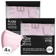 FLOW 슬림핏 KF94 새부리형 마스크 어린이 초등학생용 소형, 핑크, 4개, 25매입