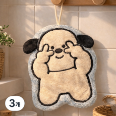 후암마켓 귀여운 캐릭터 극세사 욕실 핸드 고리 주방 타월 수건, 3개, 하얀강아지