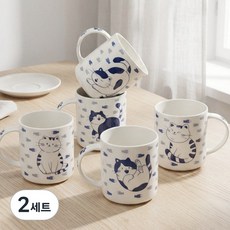 에브리 내열 고양이 머그컵 5P세트, 2세트, 화이트
