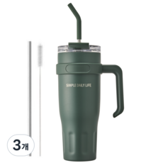 허니앤버니 텀블러 대용량 스텐 보온 보냉 차량용 빨대 손잡이, 3개, 1100ml, 포레스트 그린