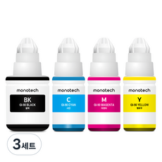 모노테크 캐논 호환잉크 세트 GI-90, 3세트, 검정+파랑+빨강+노랑