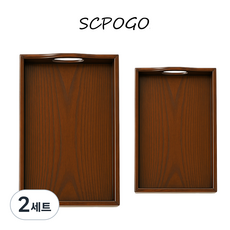 내추럴 원목 우드 트레이 S/M 세트 핸들형 감성 트레이, 2세트, 호두색