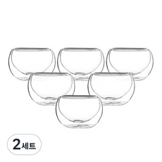 57도씨 이중 내열유리 유리잔 50ml 6P 찻잔 세트, 투명, 이중유리 찻잔 6P, 2세트