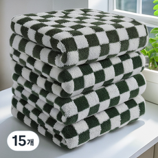 융풍 수건 호텔 수건 포근한 부드러움 체크 패턴 수건으로 행복한 시간을, 15개, 초록색 체크