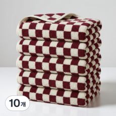 융풍 수건 호텔 수건 포근한 부드러움 체크 패턴 수건으로 행복한 시간을, 10개, 와인 체크
