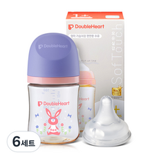 더블하트 모유실감 3세대 싱글팩(젖병+젖꼭지 S) 160ml, 6세트, 놀러올래빗 젖꼭지(S)