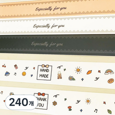 핸드 메이드 땡큐 도시락 띠스티커 띠지 스티커 포장 데코 롱타입, 240개, 2. 땡큐 띠스티커