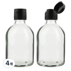 공병상회 OS통통소스200 투명 유리병 2P + 블랙캡 세트, 4개, 200ml