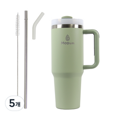 모굼 보온 보냉 대용량 손잡이 스텐 텀블러, 5개, 1200ml, 카키