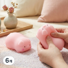 핑크 아기 돼지 말랑이 1+1 스트레스볼 장난감 모찌 스퀴시 주물럭 촉감 힐링볼, 6개, 핑크돼지