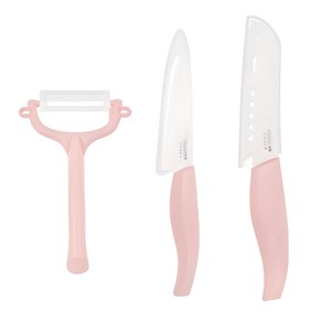 글라스락 베이비 이유식 세라믹 칼 3종 세트, 칼 2종 + 필러, 핑크, 1세트