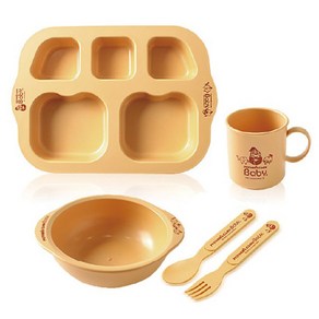 MOTHER'S CORN 孩童餐盤餐具組, 單色, 餐盤+馬克杯+湯匙+叉子- 幼兒餐具套組| 酷澎
