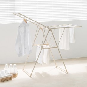 홈앤미 튼튼한 스틸 빨래건조대 2단, 크림, 100 cm