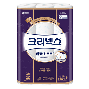크리넥스 3겹 데코 앤 소프트 화장지, 27m, 30롤, 1개