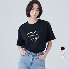 ELLE PARIS 여성용 통기성 루즈핏 Love 반팔 티셔츠