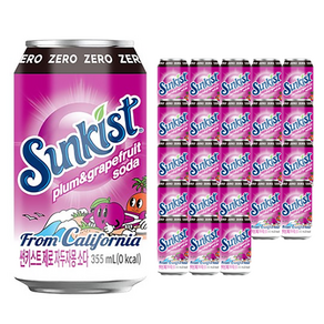썬키스트 제로 자두자몽 소다 탄산음료, 355ml, 24개