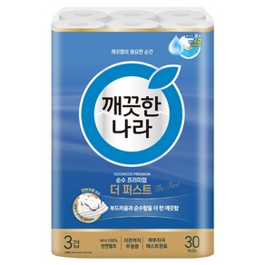 순수 프리미엄 더 퍼스트 천연펄프 3겹 고급롤화장지, 30m, 30개입, 1개