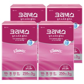 크리넥스 실크 소프트 천연펄프 미용티슈 2겹, 250매, 12개