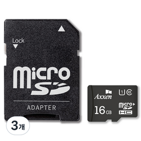 액센 프리미엄 마이크로 SD카드 + 어댑터 세트 MSD22, 16GB, 3개