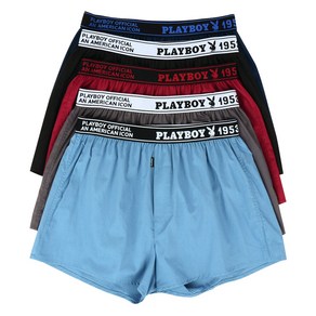 플레이보이 40수 순면 아웃밴드 통기성 사각 트렁크 5종 세트, 블랙, 네이비, 그레이, 스카이, 와인, 100, 1개