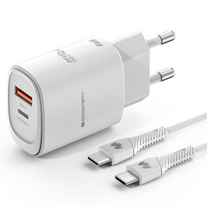구스페리 25W 2포트 GaN PPS PD 3.0 멀티 초고속 충전기 어댑터 + C타입 케이블 세트, 단일 색상, 1세트