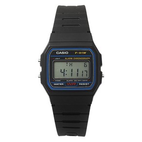카시오 군인 학생 스포츠 디지털시계 F-91W-1, 블랙, 1개
