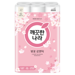 벚꽃 로맨틱 천연펄프 3겹 고급롤화장지, 27m, 30개입, 1개