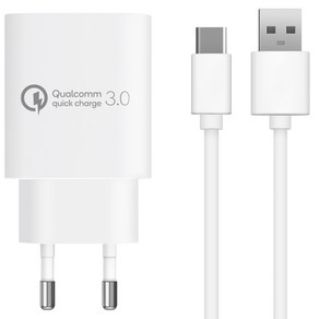 홈플래닛 퀄컴 공식인증 QC3.0 18W고속충전기 + 타입C케이블 1.2m 세트, 화이트, 1개