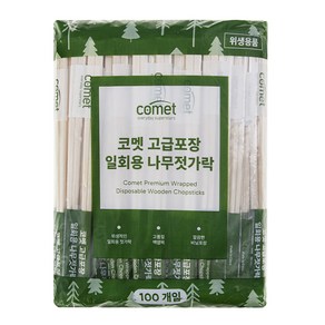 코멧 고급포장 일회용 나무젓가락, 1개, 100개