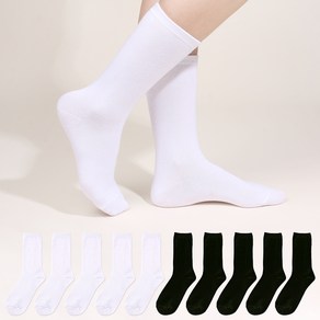 두발로 여성용 프리미엄 무지 장목 양말 10켤레 세트, B화이트, 화이트, 블랙, 220~250mm