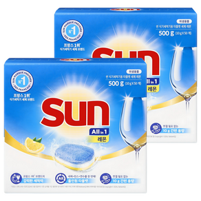 유니레버 썬 식기세척기용 타블렛 세제 레몬 50개입, 500g, 2개 - 식기세척기용세제