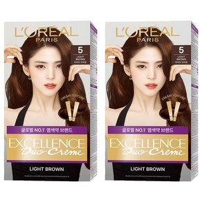로레알파리 엑셀랑스 듀오크림 염색약, 5호 라이트 브라운, 2개