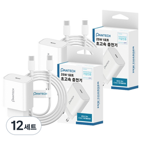 팬택 25W C타입 PD PPS 초고속 충전기 + 45W C to C 케이블 세트, 화이트, 12세트
