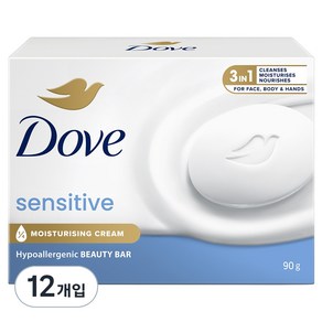 도브 센스티브 뷰티 바 클렌징 비누, 90g, 12개입 - 비누