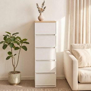 코멧 국내생산 우드상판 모던 슬림 서랍장, 화이트, 310mm, 5단, 1개