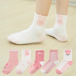 베이스알파에센셜 플라워 래빗 중목 양말 5켤레 세트