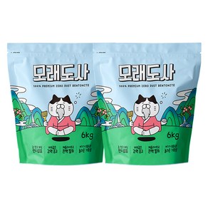 모래도사 프리미엄 제로 더스트 벤토나이트 고양이 모래, 6kg, 2개, 무향