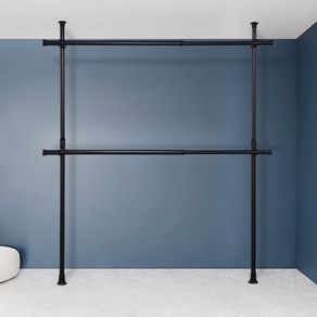 가화홈시스 굵은기둥 더 긴 가로봉 2단행거 38mm BKHB2200, 무광블랙, 너비 103~180cm, 높이 150~250cm, 1개