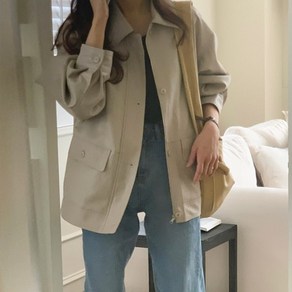 여성용 라인더 PU가죽 오버핏 하프 카라넥 레더자켓 봄 가을 라이더 자켓