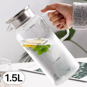 투데이리빙 1.5리터 내열 유리 물병 냉장고 저그 물통 음료 피쳐 304 스텐 차거름망 뚜껑