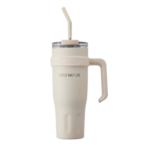 허니앤버니 텀블러 대용량 스텐 보온 보냉 차량용 빨대 손잡이, 1개, 1100ml, 크림 화이트