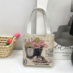 AZMON 에스닉 스타일 캔버스 자수 토트백 18종 고양이 코끼리 꽃자수 전통 민속 미니 핸드폰 스마트폰 가방 핸드백