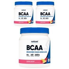 nutricost BCAA支鏈胺基酸無麩質補充粉 覆盆莓檸檬口味, 3個, 660g