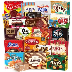 마가렛트 카스타드 몽쉘 비쵸비 빈츠 후렌치파이 쿠크다스 쌀과자 빅파이 오예스 외 (+1) 초 대용량 사무실 간식 과자세트, 1세트, 20p