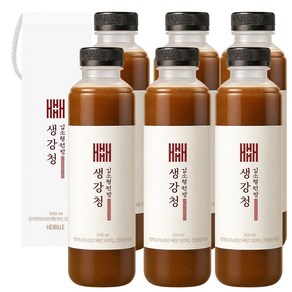 헤밀레 김소형원방 생강청 생강즙 국산 100% 물 한방울 넣지 않은 생강 약 1kg 착즙 원액 비정제원당, 1개입, 6개, 500ml