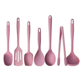 더하리 국산 플래티넘 실리콘 조리도구 7종 세트, 1세트, 핑크, 볶음스푼+다용도스푼+깔끔주걱+국자+뒤집개+밥주걱+집게