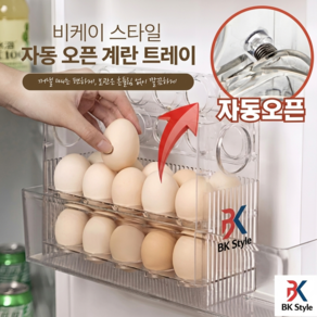 비케이 스타일 자동 오픈 냉장고 계란 트레이, 반투명 화이트, 280, 120, 200, 1개